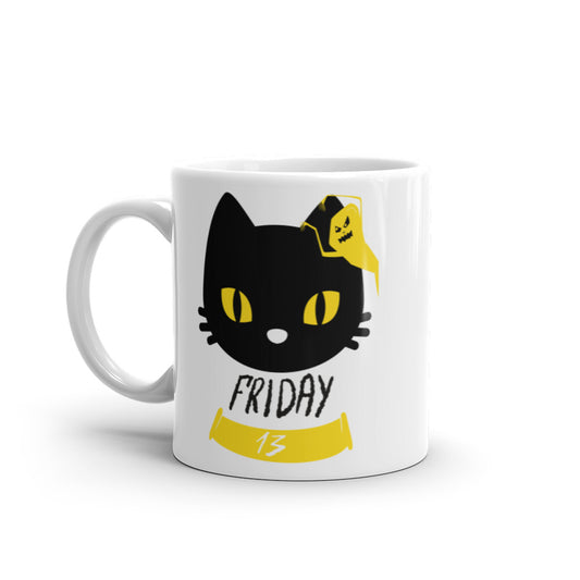 Friday the 13th Black Cat with Ghost - White glossy mug