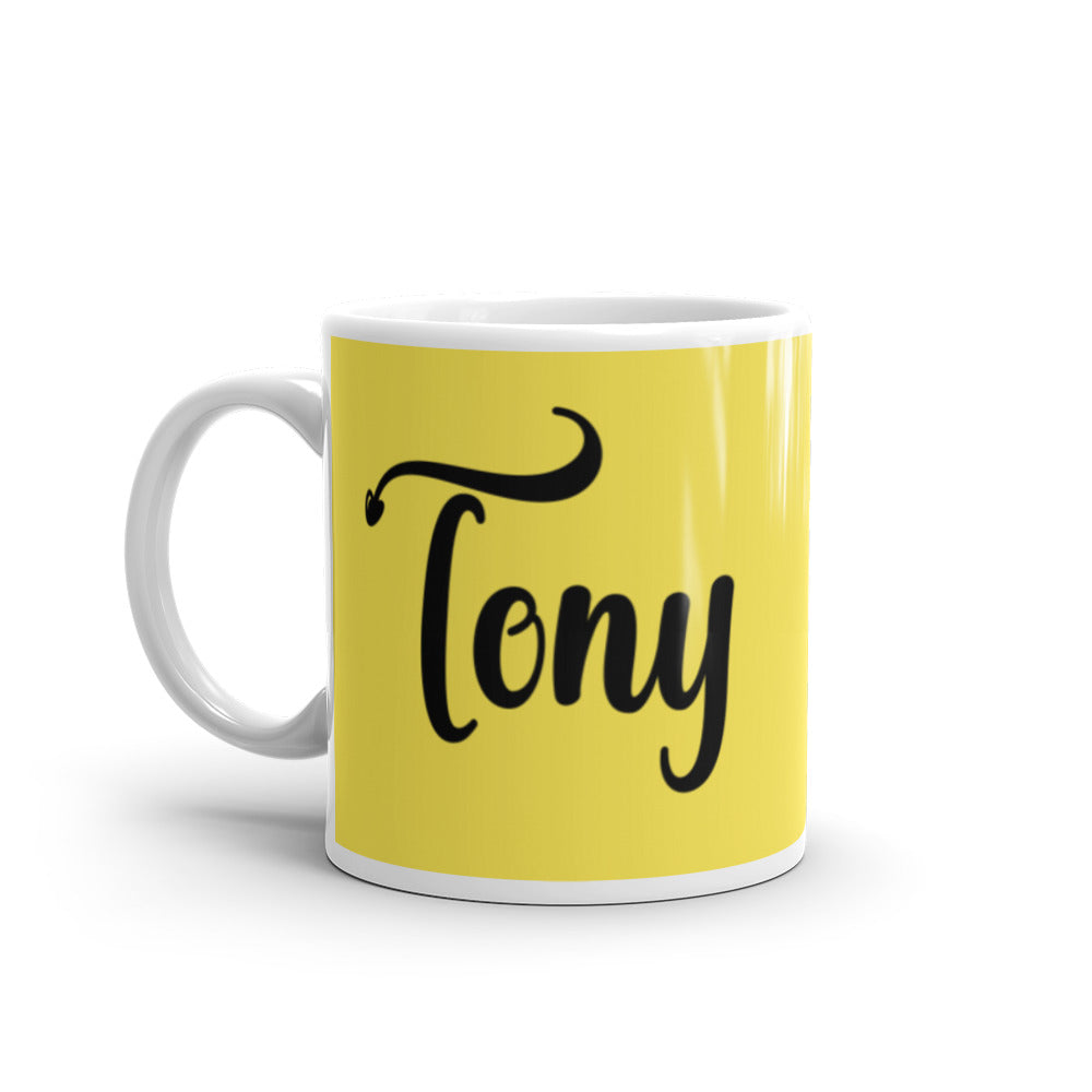 Tony - Yellow & White glossy mug