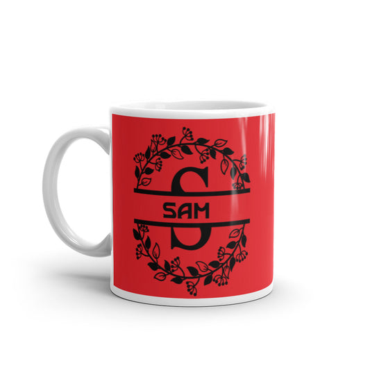 Sam - Red & Black on White glossy mug