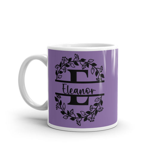 Eleanor - Purple & Black Personalized on White glossy mug