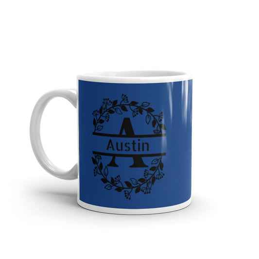 Austin - Blue & Black personalised on White glossy mug