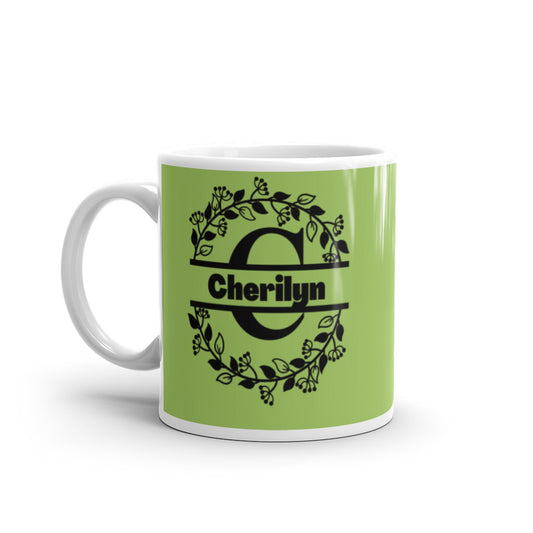 Cherilyn - Green & Black Personalised on White glossy mug