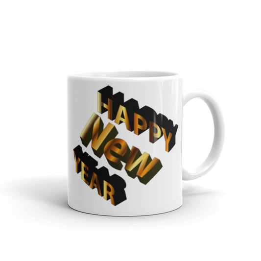 Happy New Year - White glossy mug - 3D Black & Gold