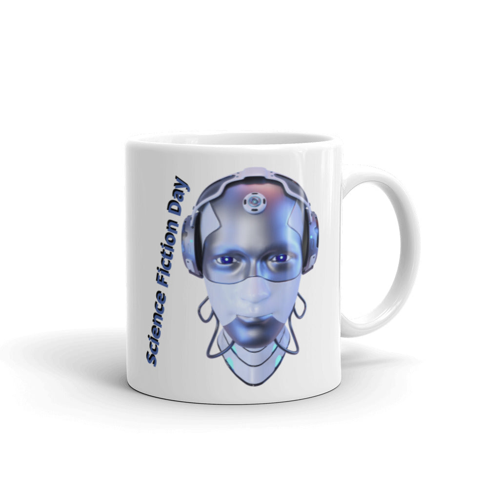 Robot Head - Science Fiction Day - White glossy mug