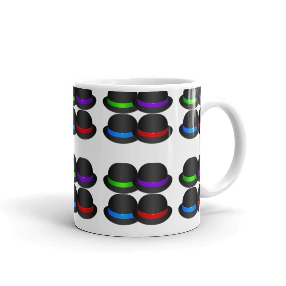 Black Bowler hats - White glossy mug - National Hat Day