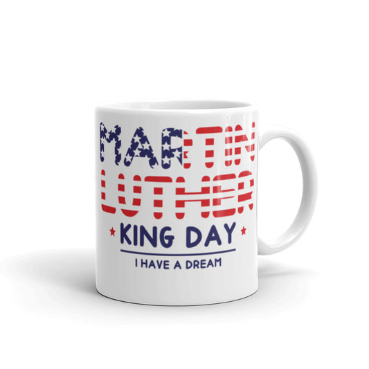 Martin Luther King Day - MLK in Flag -White glossy mug