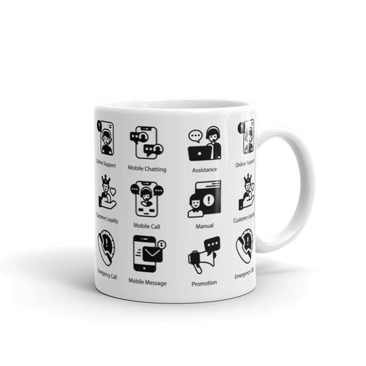 Customer Support Icons in Black - White glossy mug - Get to Know your Customer Day