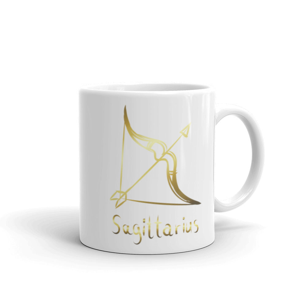 Sagittarius Zodiac Sign in White & Gold - White glossy mug