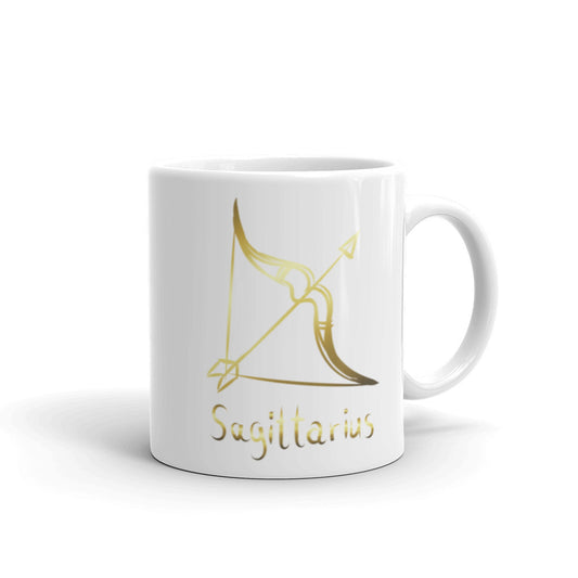 Sagittarius Zodiac Sign in White & Gold - White glossy mug