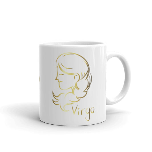 Virgo Zodiac Sign in White & Gold - White glossy mug