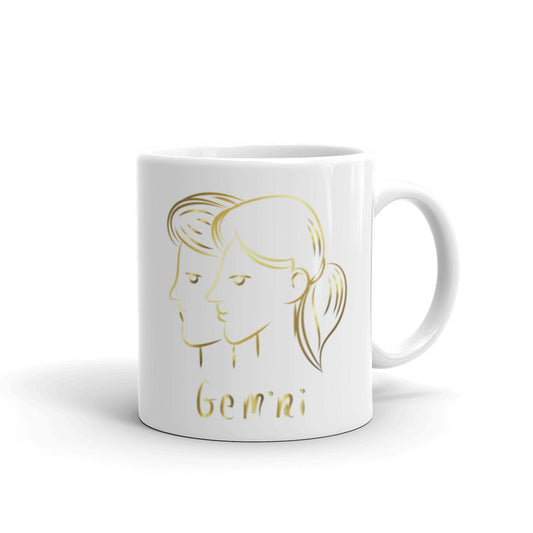 Gemini Zodiac Sign In White & Gold - White glossy mug