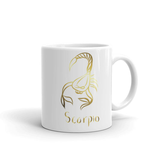 Scorpio Zodiac Sign in White & Gold - White glossy mug