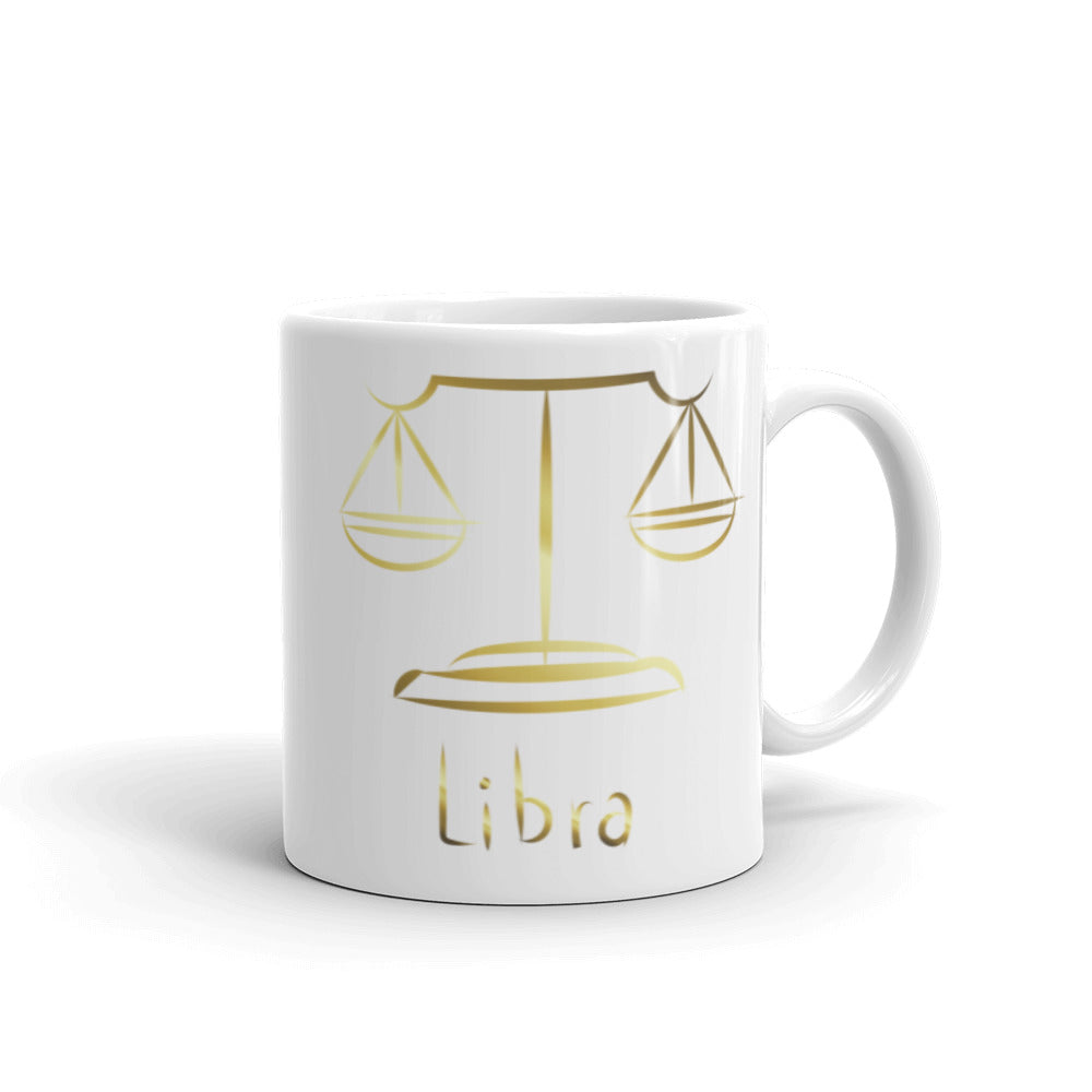 Libra Zodiac Sign in White & Gold - White glossy mug