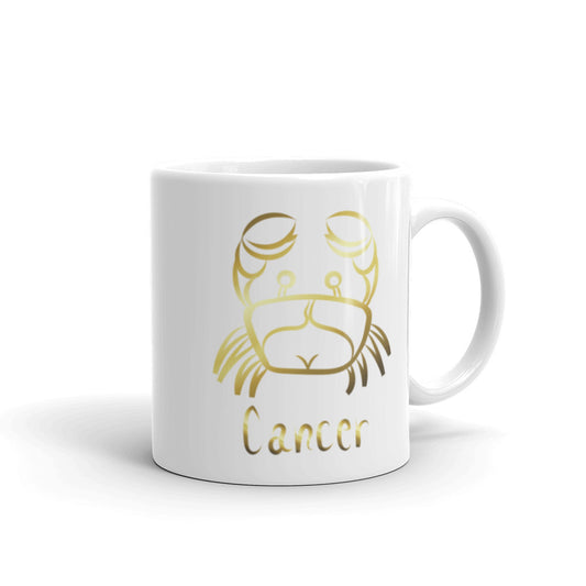Cancer Zodiac Sign in White & Gold - White glossy mug