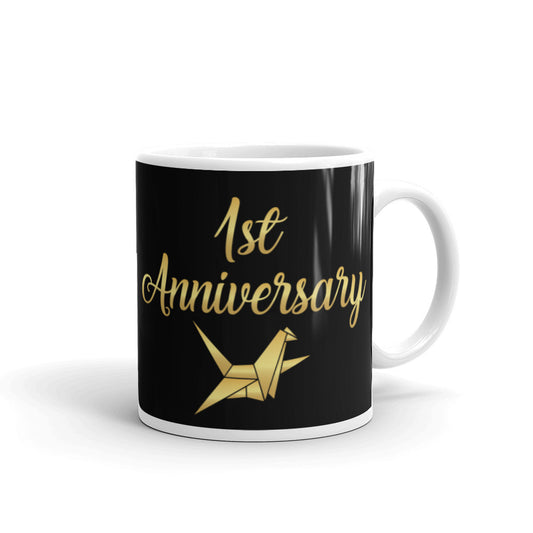 1st Anniversary in Black & Gold - White glossy mug