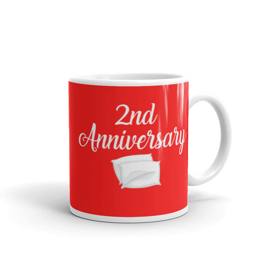 2nd Anniversary in Red & White - White glossy mug