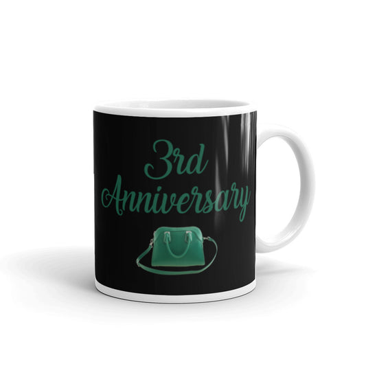 3rd Anniversary in Black & Jade - White glossy mug