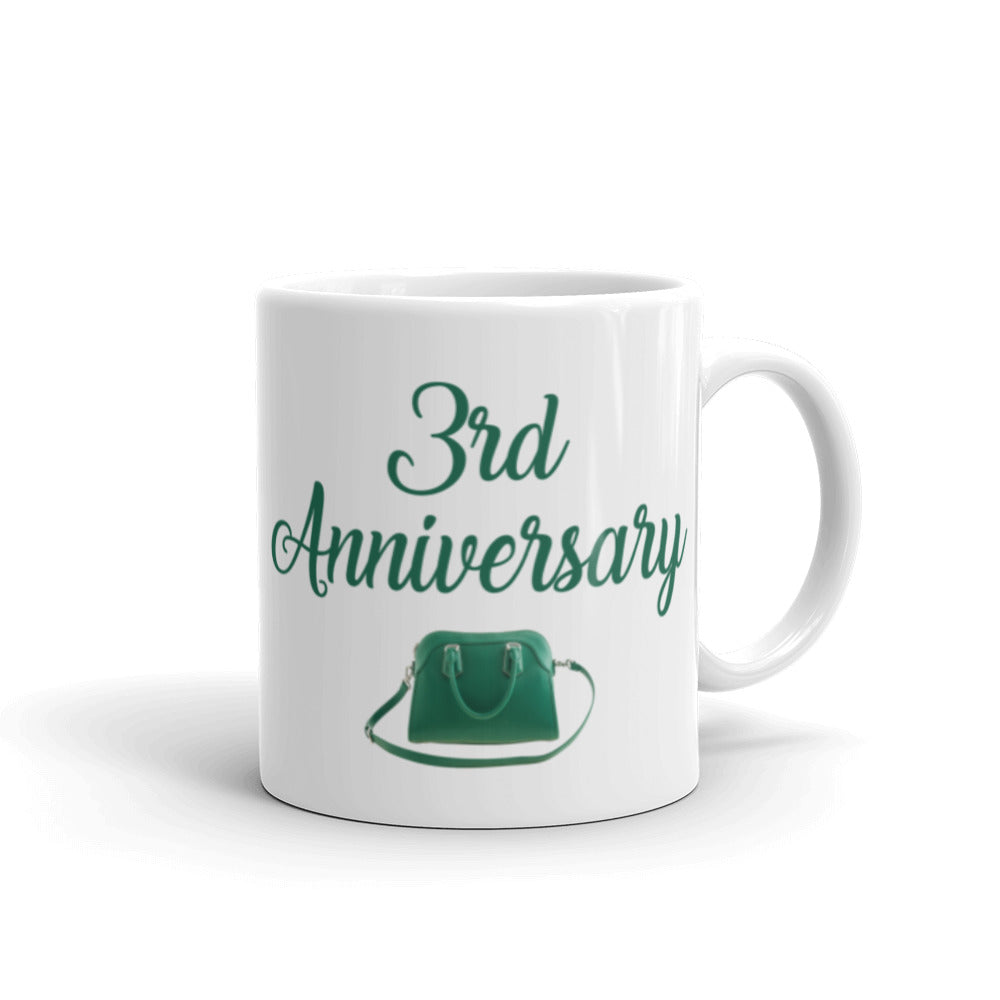 3rd Anniversary in White & Jade - White glossy mug