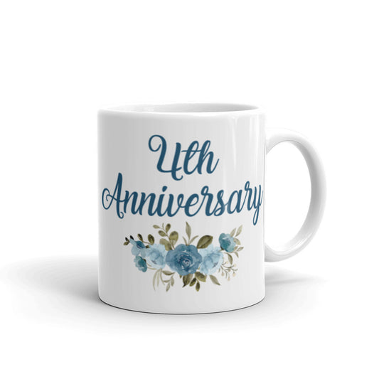 4th Anniversary in White with Flowers - White glossy mug