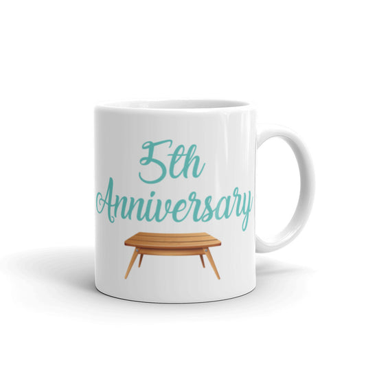 5th Anniversary in White & Turquoise - White glossy mug