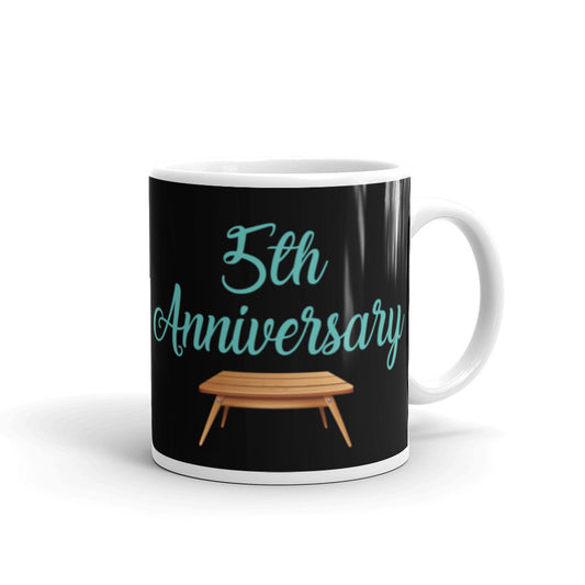 5th Anniversary in Black & Turquoise - White glossy mug