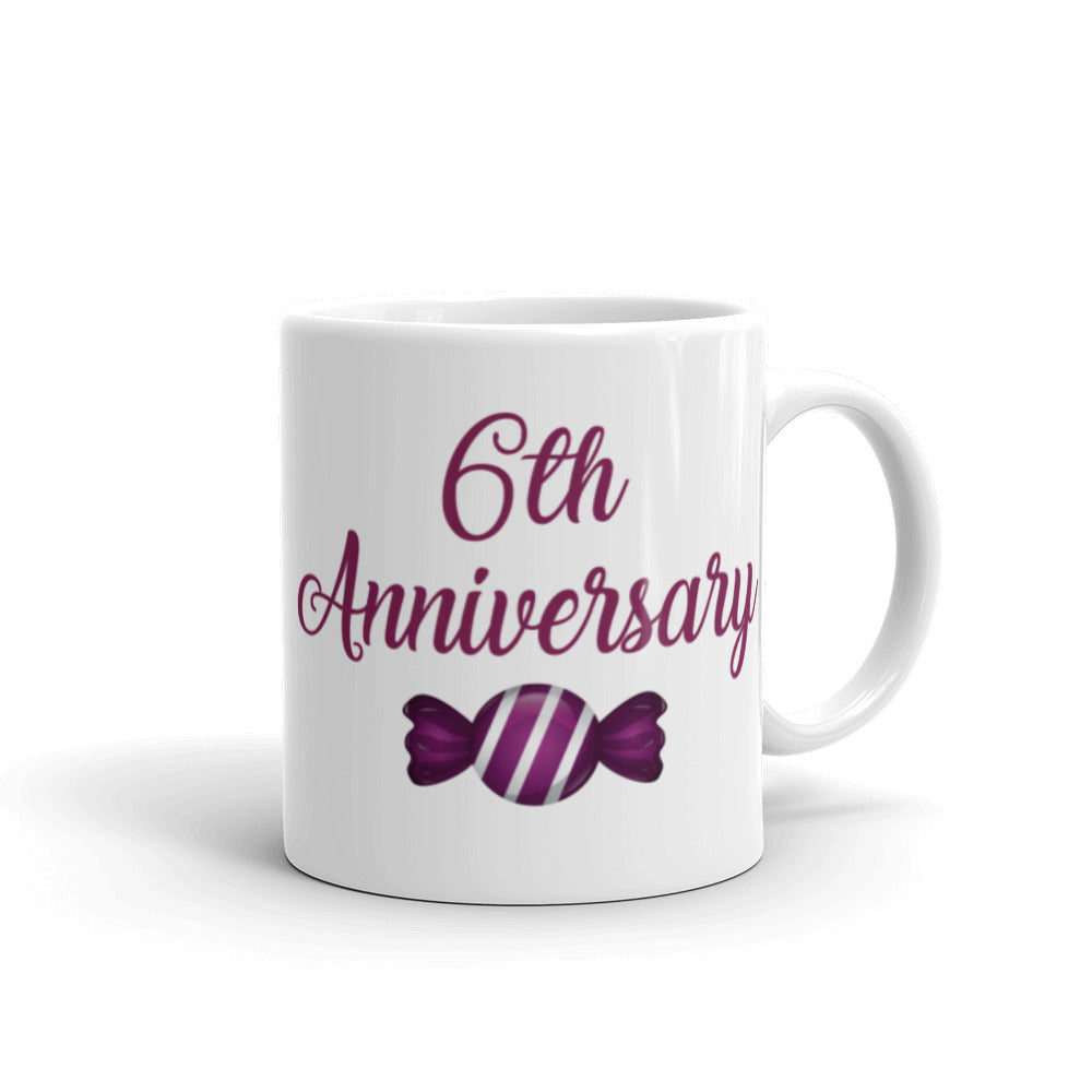 6th Anniversary in White & Purple - White glossy mug