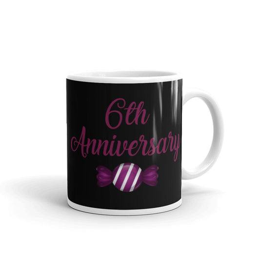 6th Anniversary in Black & Purple - White glossy mug