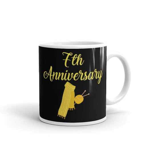 7th Anniversary in White & Yellow - White glossy mug