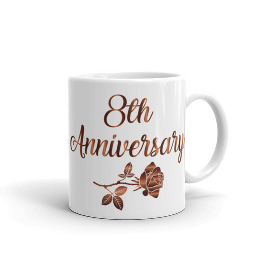 8th Anniversary in White & Bronze - White glossy mug