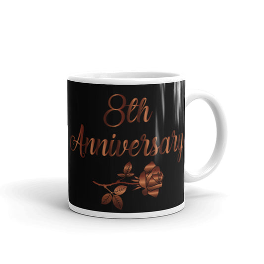 8th Anniversary in Black & Bronze - White glossy mug