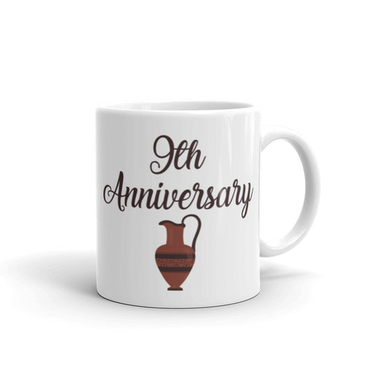 9th Anniversary in White & Terracotta - White glossy mug