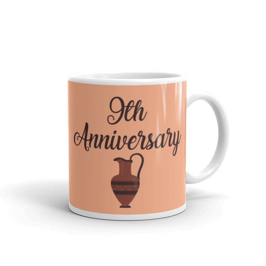 9th Anniversary in White, Brown & Terracotta - White glossy mug