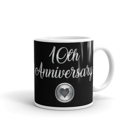 10th Anniversary in Black & Silver -  White glossy mug