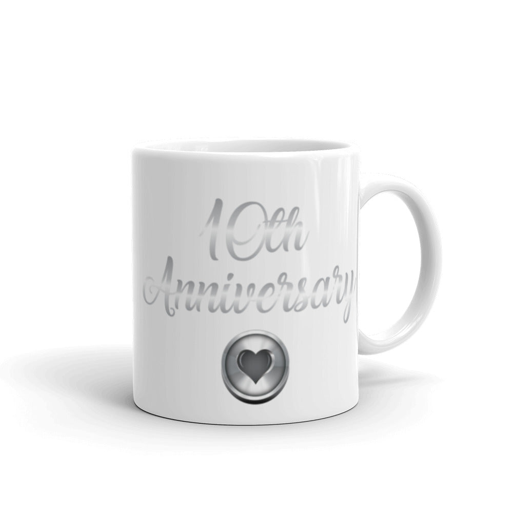 10th Anniversary in White & Silver - White glossy mug