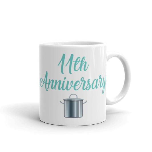 11th Anniversary in White & Turquoise - White glossy mug