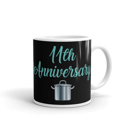 11th Anniversary in Black & Turquoise - White glossy mug