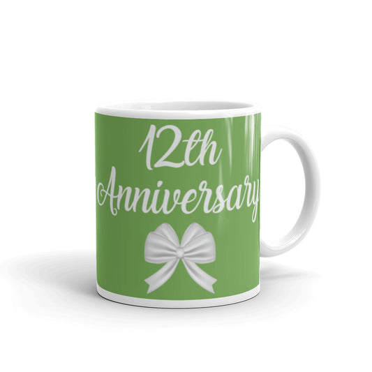 12th Anniversary in Jade & White - White glossy mug