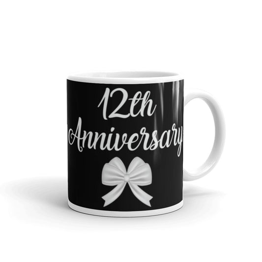 12th Anniversary in Black & White - White glossy mug