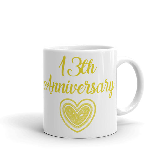 13th Anniversary in White & Gold - White glossy mug