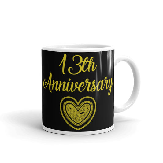 13th Anniversary in Black & Gold -  White glossy mug