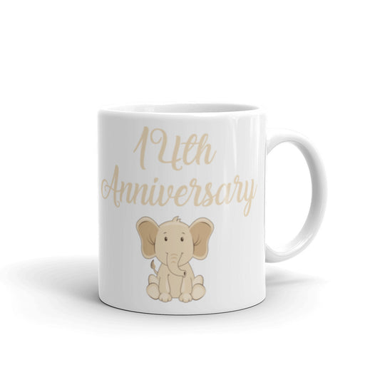 14th Anniversary in White & Ivory - White glossy mug