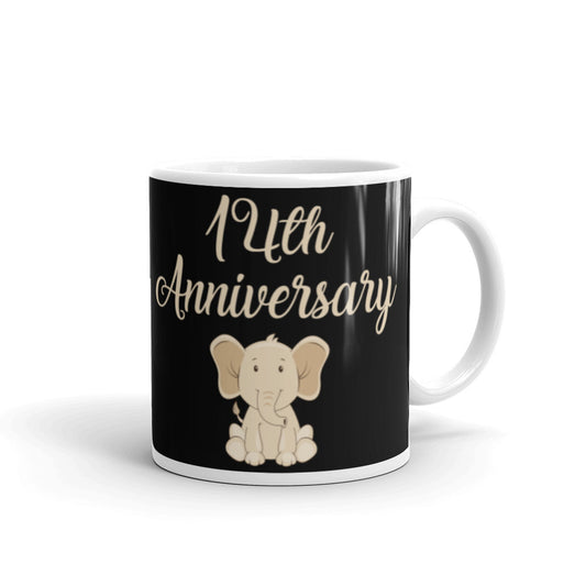 14th Anniversary in Black & Ivory - White glossy mug