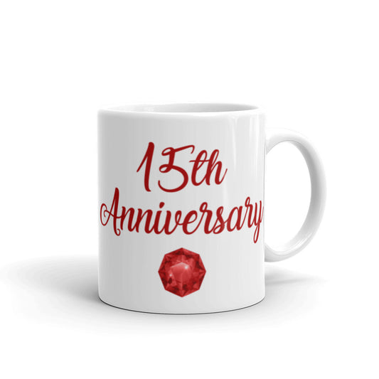 15th Anniversary in Ruby & White - White glossy mug