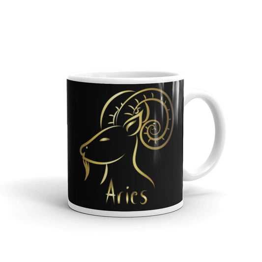 Aries Zodiac Sign  in Black & Gold -  White glossy mug