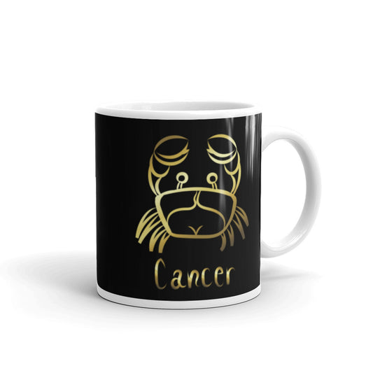 Cancer Zodiac Sign in Black & Gold - White glossy mug