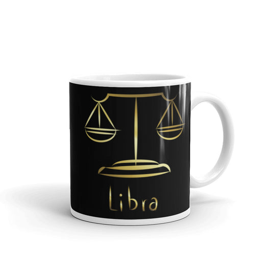 Libra Zodiac Sign in Black & Gold - White glossy mug