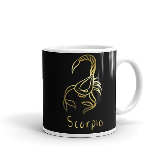 Scorpio Zodiac Sign in Black & Gold - White glossy mug