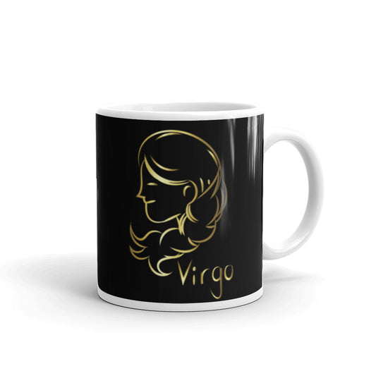 Virgo Zodiac Sign in Black & Gold - White glossy mug