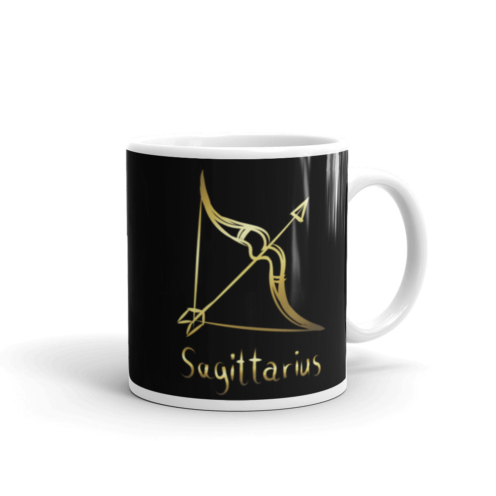 Sagittarius Zodiac Sign in Black & Gold - White glossy mug