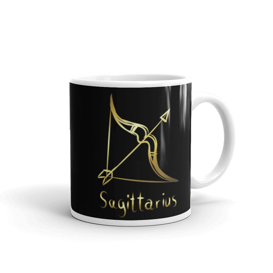 Sagittarius Zodiac Sign in Black & Gold - White glossy mug